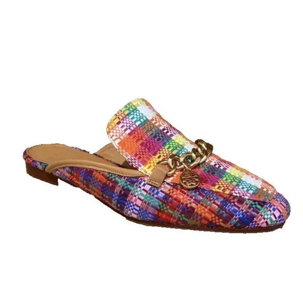 TORY BURCH MINI BENTON LOAFER SLIDE W/ CHARM IN POPPY RED MULTI SIZE US  10.5 M